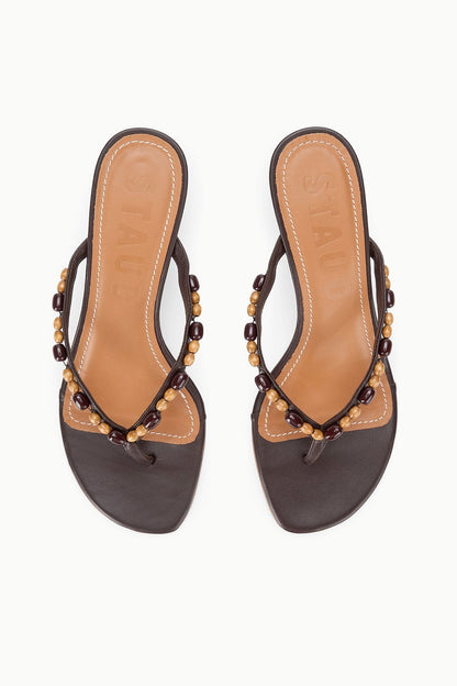 STAUD Shoes Freja Brown Kitten Heel With Wood Bead Straps - Staud