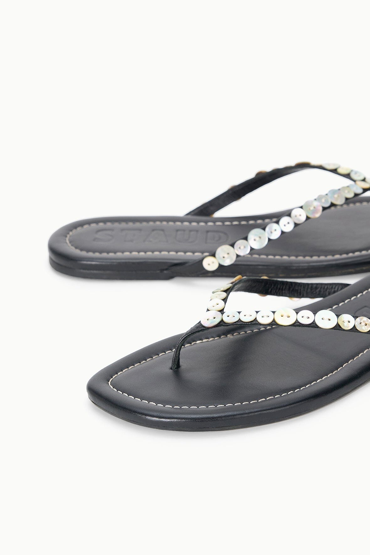STAUD Shoes Freja Thong Leather Sandal With Mother Of Pearl Buttons