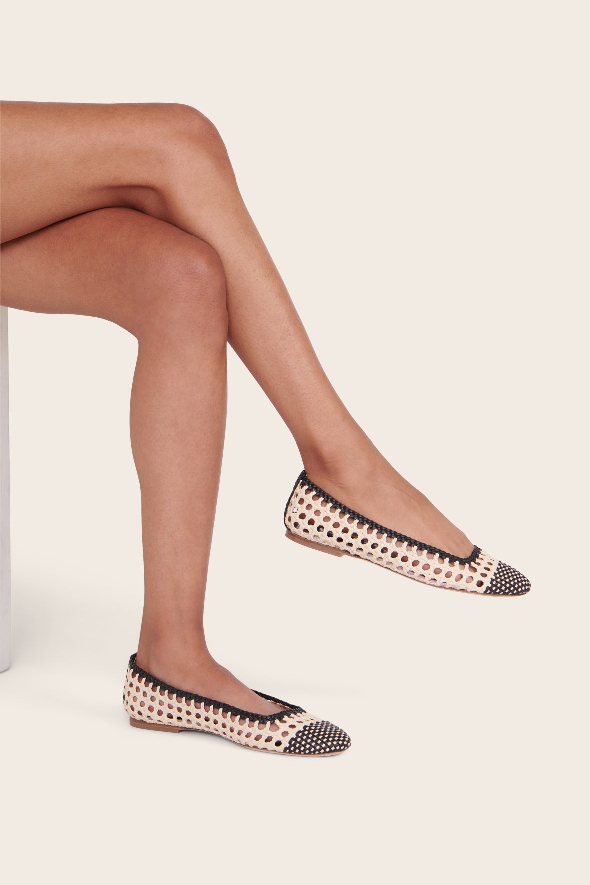 STAUD Shoes Nell Crochet Ballerina Cream Black