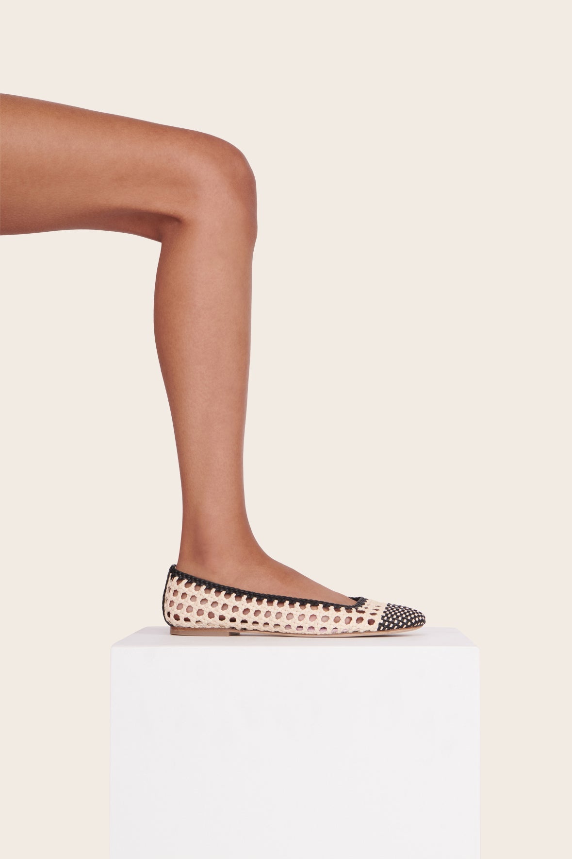 STAUD Shoes Nell Crochet Ballerina Cream Black