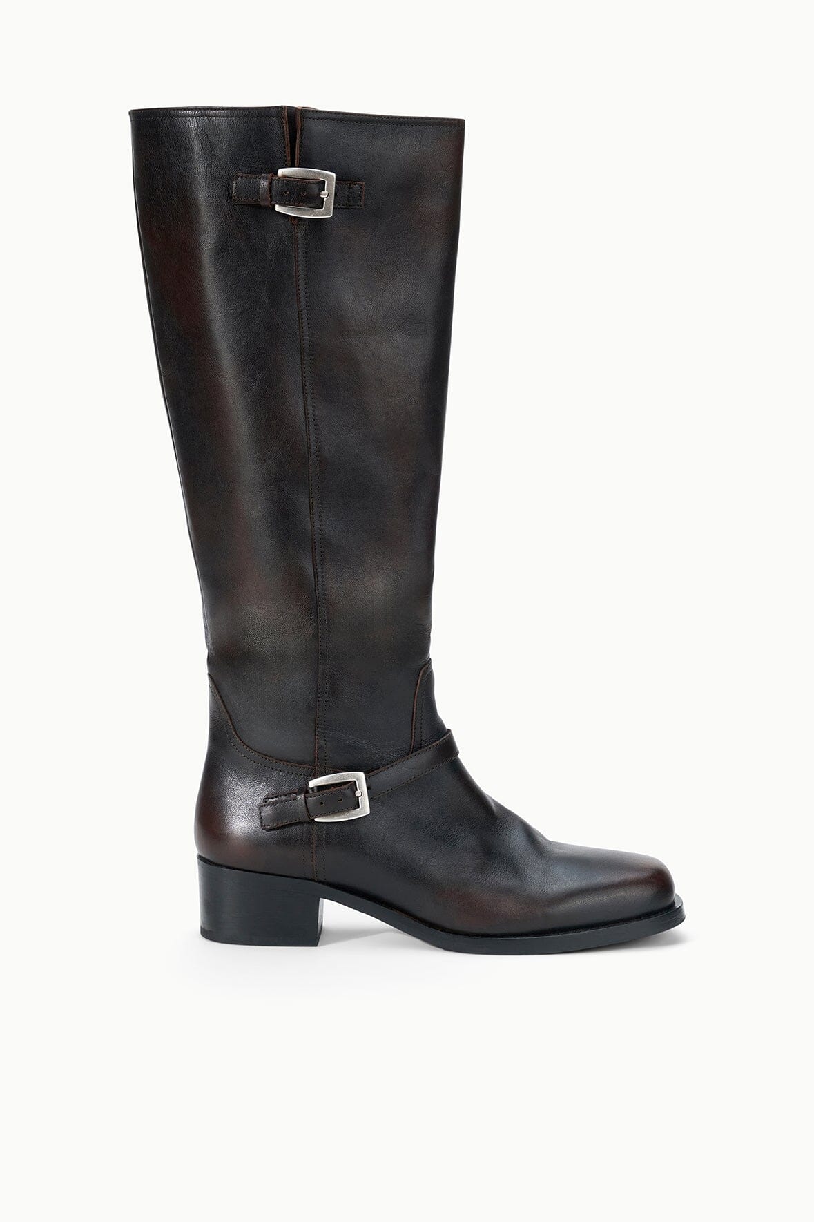 STAUD Shoes Brooklyn Flat Boot Espresso Distressed