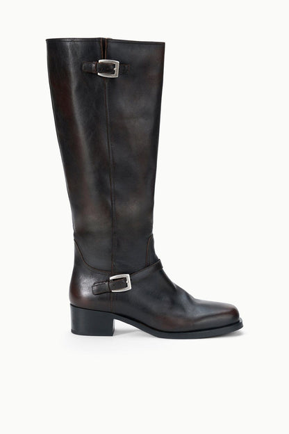 STAUD Shoes Brooklyn Flat Boot Espresso Distressed