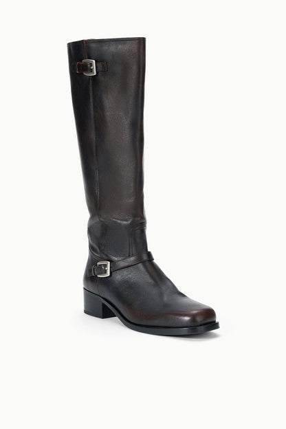 STAUD Shoes Brooklyn Flat Boot Espresso Distressed