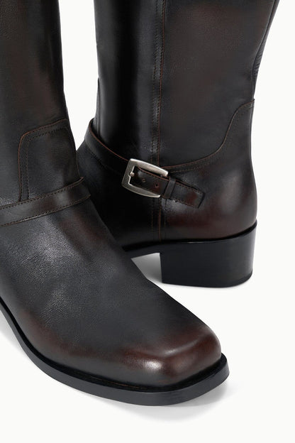 STAUD Shoes Brooklyn Flat Boot Espresso Distressed