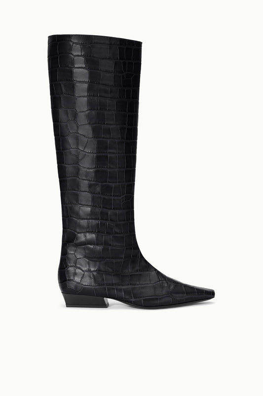 STAUD Shoes Wally Flat Boot Black Croco