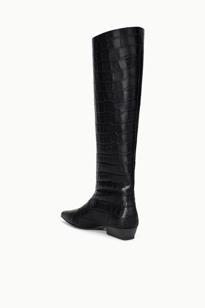 STAUD Shoes Wally Flat Boot Black Croco