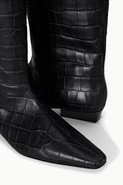 STAUD Shoes Wally Flat Boot Black Croco