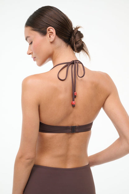 STAUD Swimwear Laird Bikini Top Dark Chocolate Flame