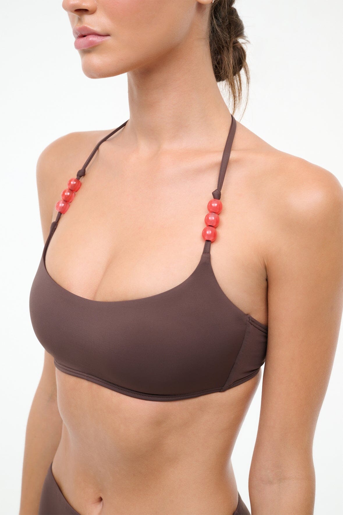 STAUD Swimwear Laird Bikini Top Dark Chocolate Flame