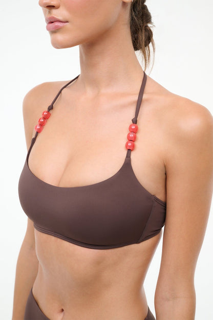 STAUD Swimwear Laird Bikini Top Dark Chocolate Flame