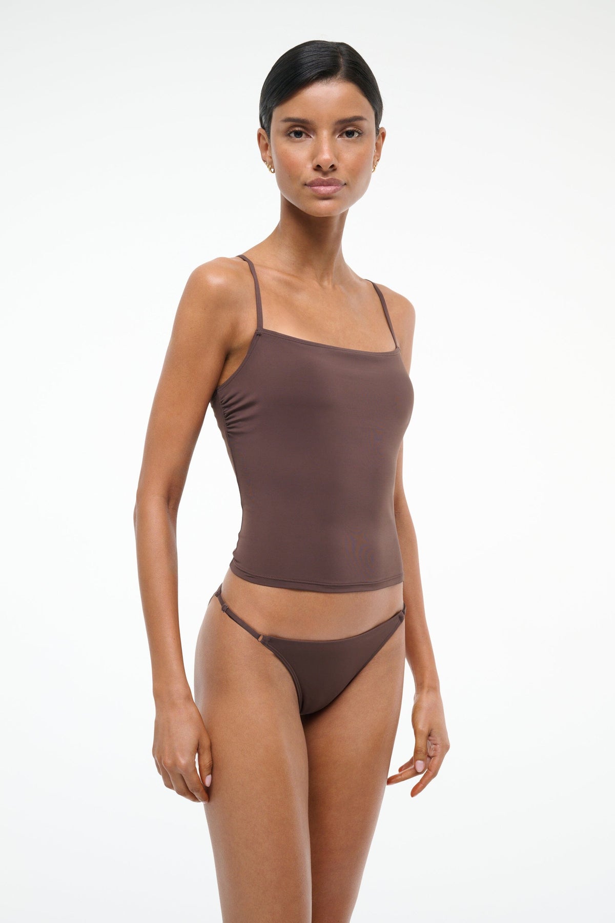STAUD Swimwear Cleo Tankini Top Dark Chocolate