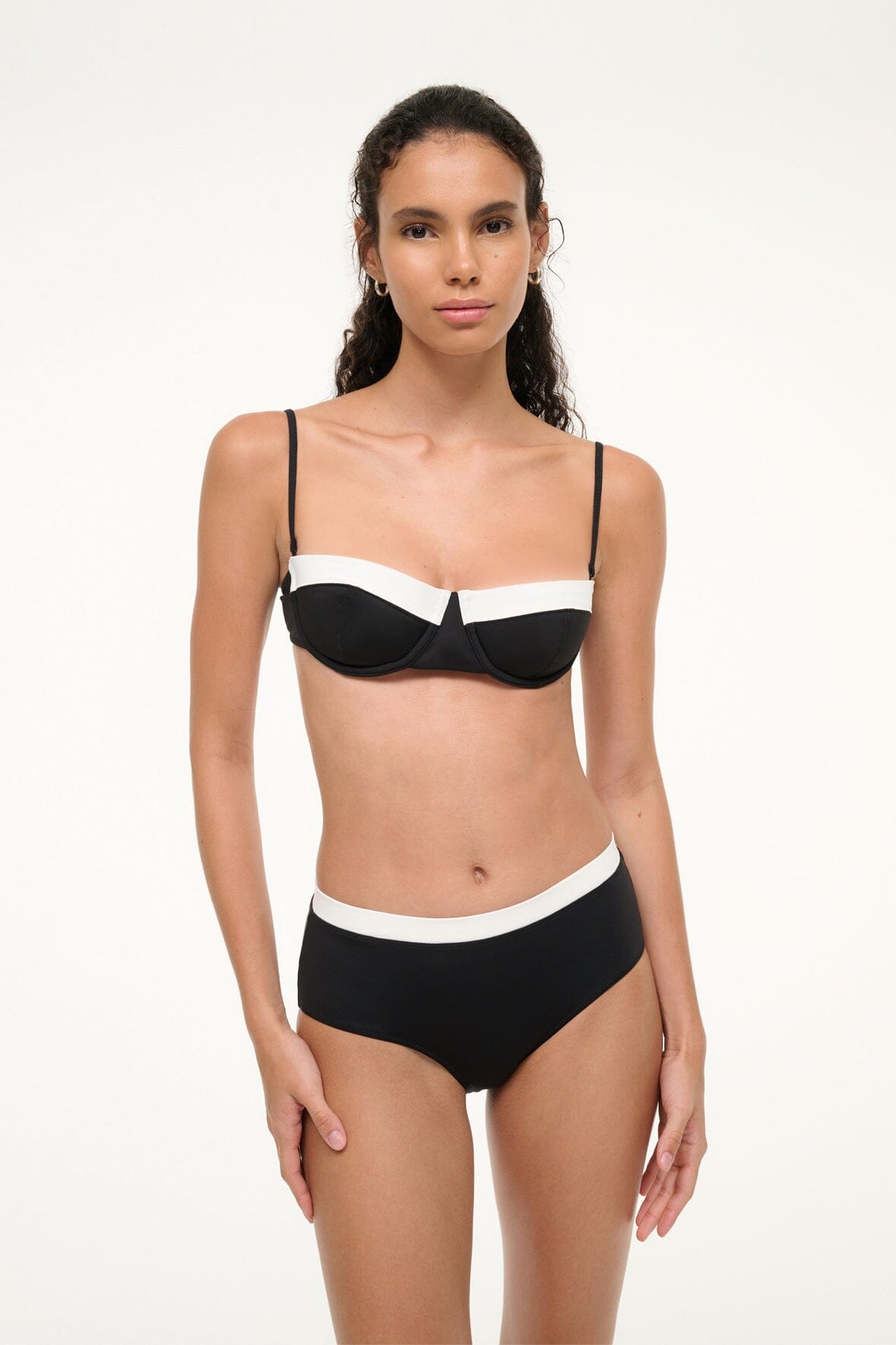 STAUD Swimwear Jo Balconette Bikini Top Black White