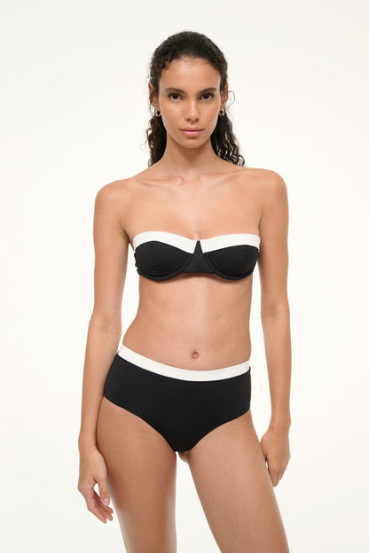 STAUD Swimwear Jo Balconette Bikini Top Black White