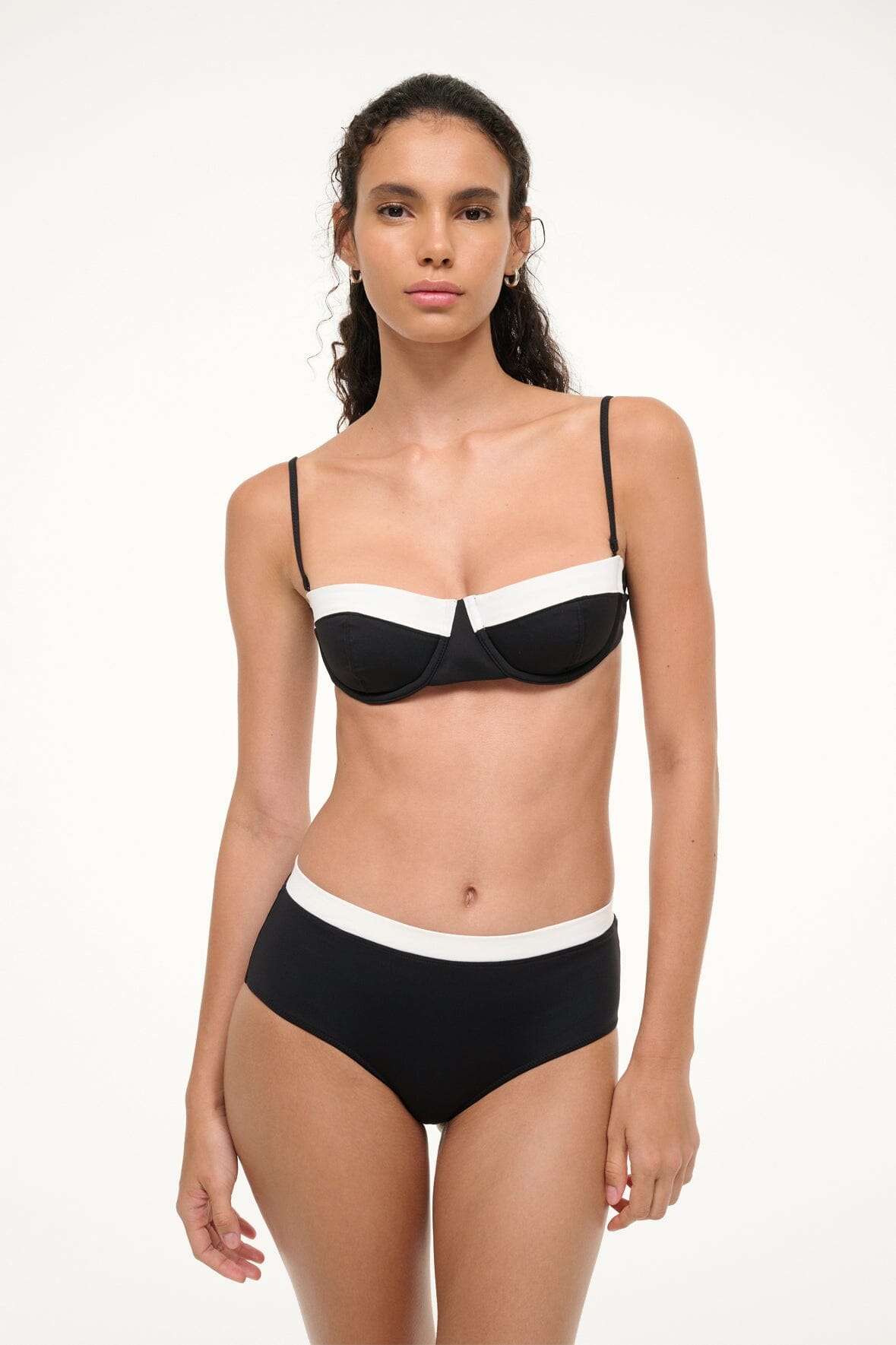 STAUD Swimwear Jo Balconette Bikini Top Black White
