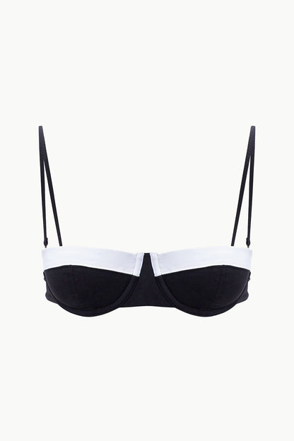 STAUD Swimwear Jo Balconette Bikini Top Black White
