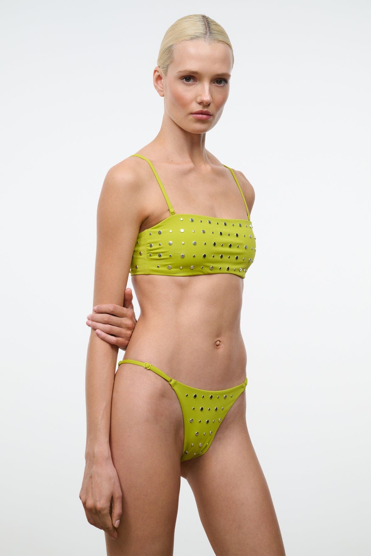 STAUD Swimwear Sisley Bikini Bottom Citron Studs