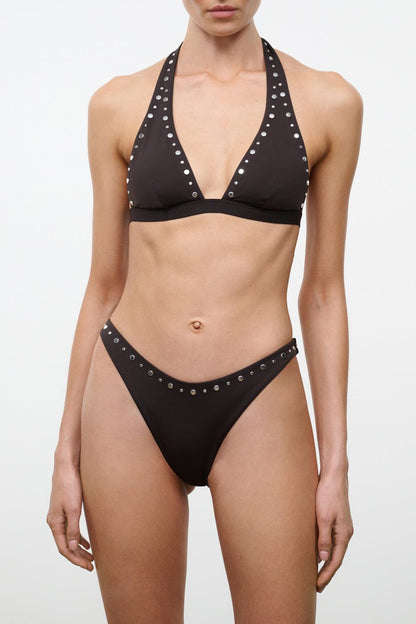 STAUD Swimwear Dana Bikini Bottom Espresso Studs