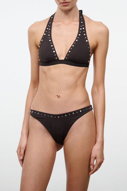 STAUD Swimwear Dana Bikini Bottom Espresso Studs