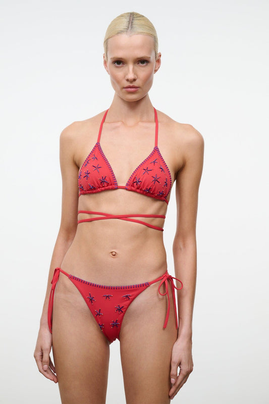 STAUD Swimwear Sisley Side Tie Bikini Bottom Painted Foulard
