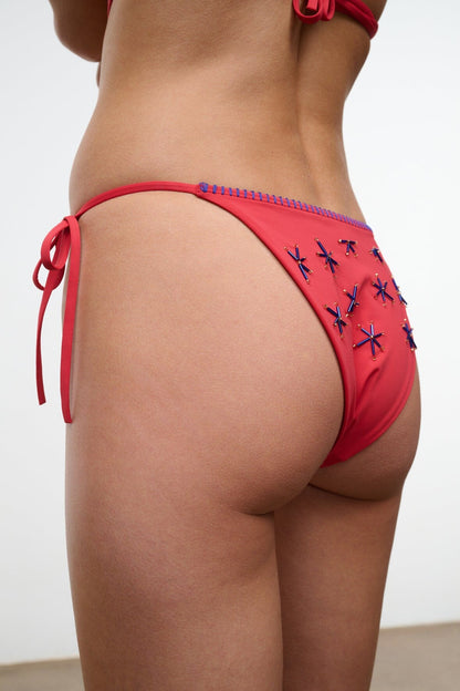 STAUD Swimwear Sisley Side Tie Bikini Bottom Painted Foulard
