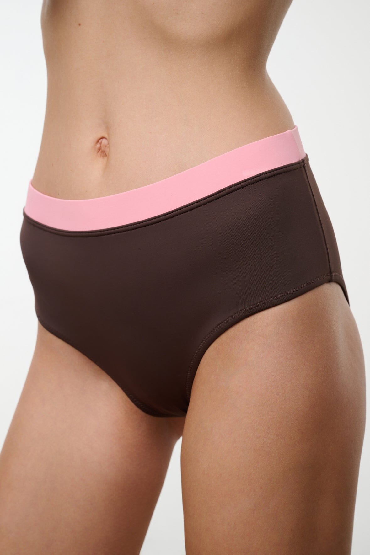 STAUD Swimwear Devon High Rise Bikini Bottom Dark Chocolate Multi