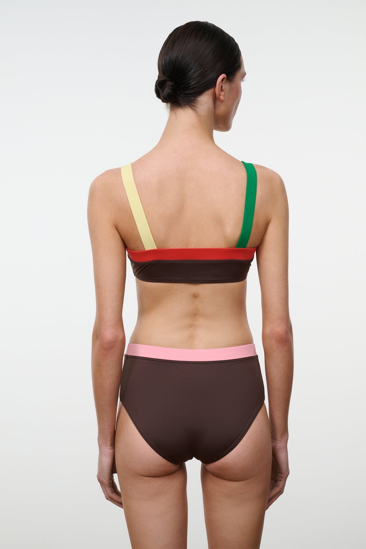 STAUD Swimwear Devon High Rise Bikini Bottom Dark Chocolate Multi
