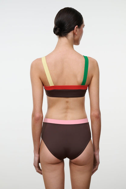 STAUD Swimwear Devon High Rise Bikini Bottom Dark Chocolate Multi