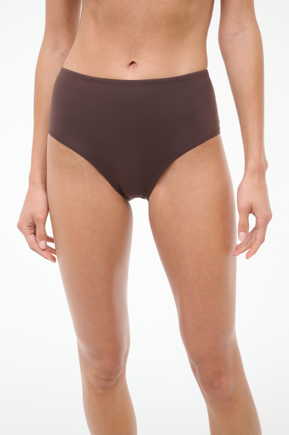 STAUD Swimwear Devon High Rise Bikini Bottom Dark Chocolate