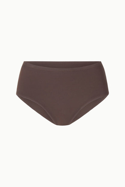 STAUD Swimwear Devon High Rise Bikini Bottom Dark Chocolate