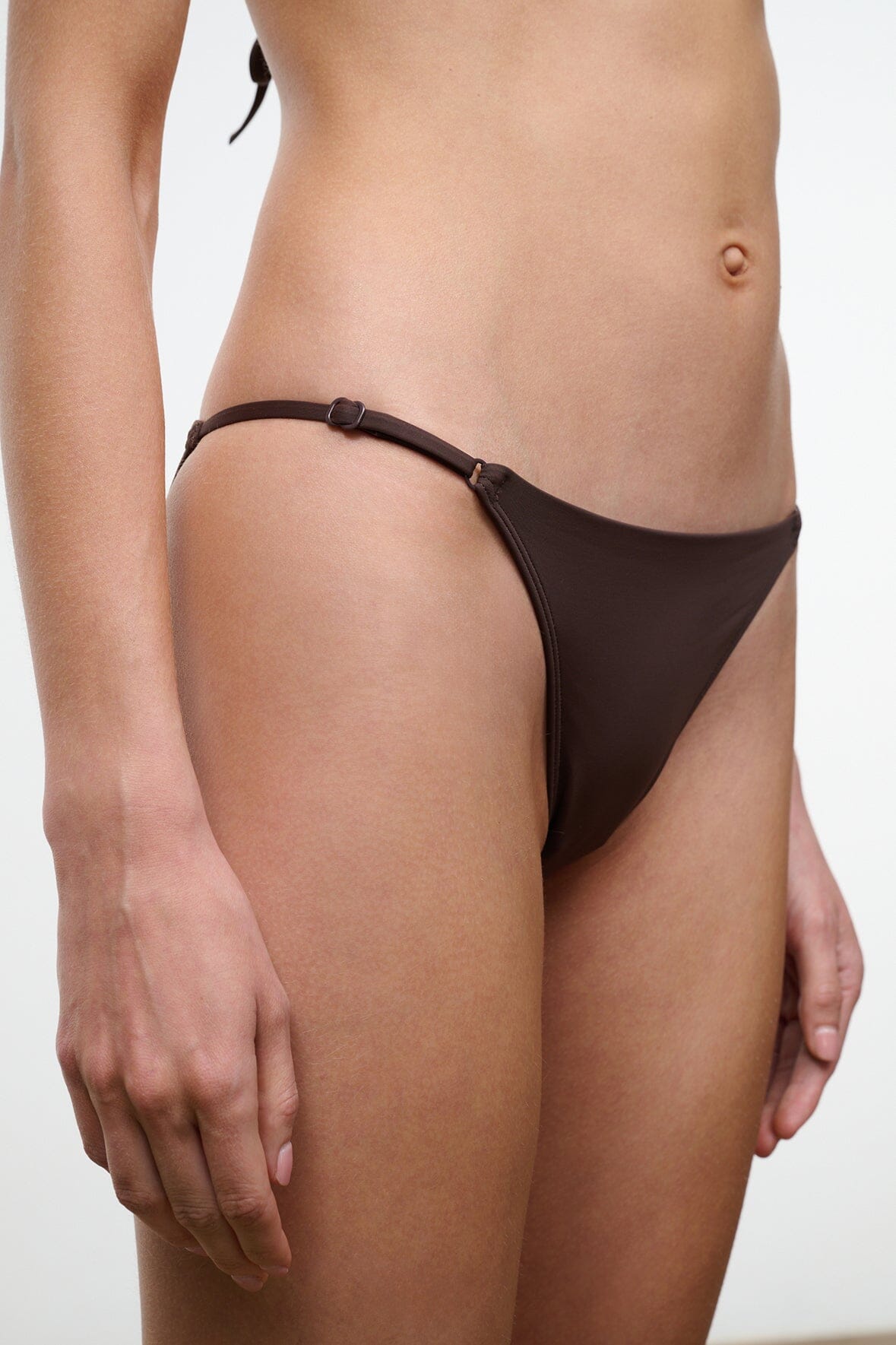 STAUD Swimwear Sisley Side Tie Bikini Bottom Dark Chocolate