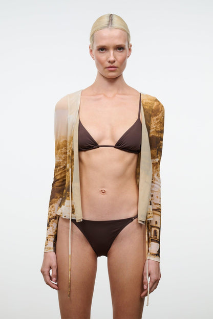 STAUD Swimwear Sisley Side Tie Bikini Bottom Dark Chocolate