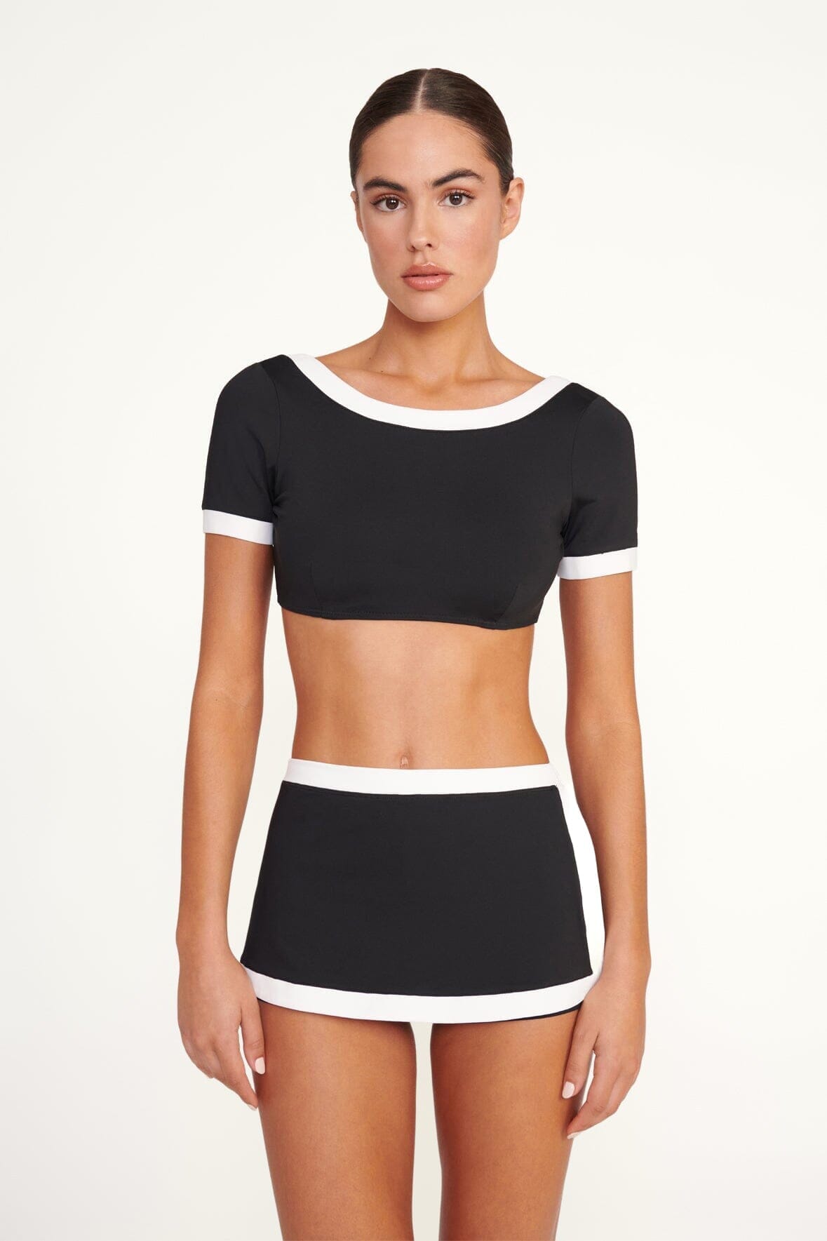 STAUD Swimwear Nell Swim Skirt Black/White 1