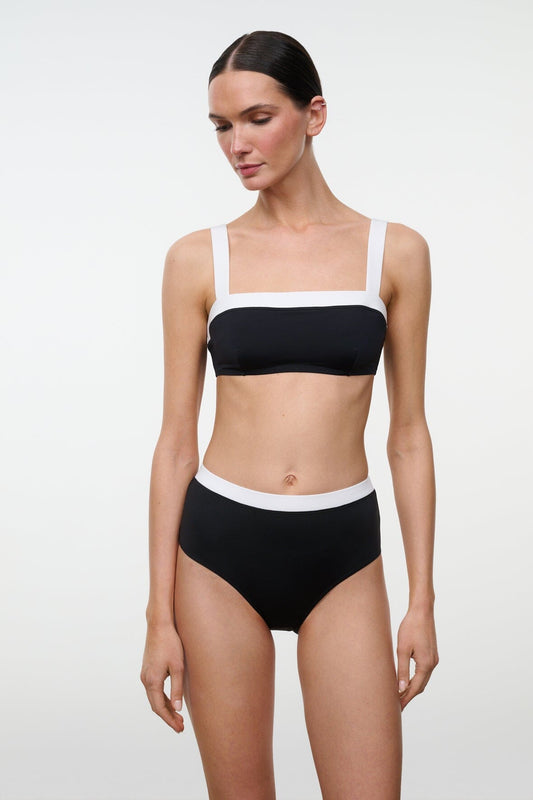 STAUD Swimwear Devon High Rise Bikini Bottom Black White