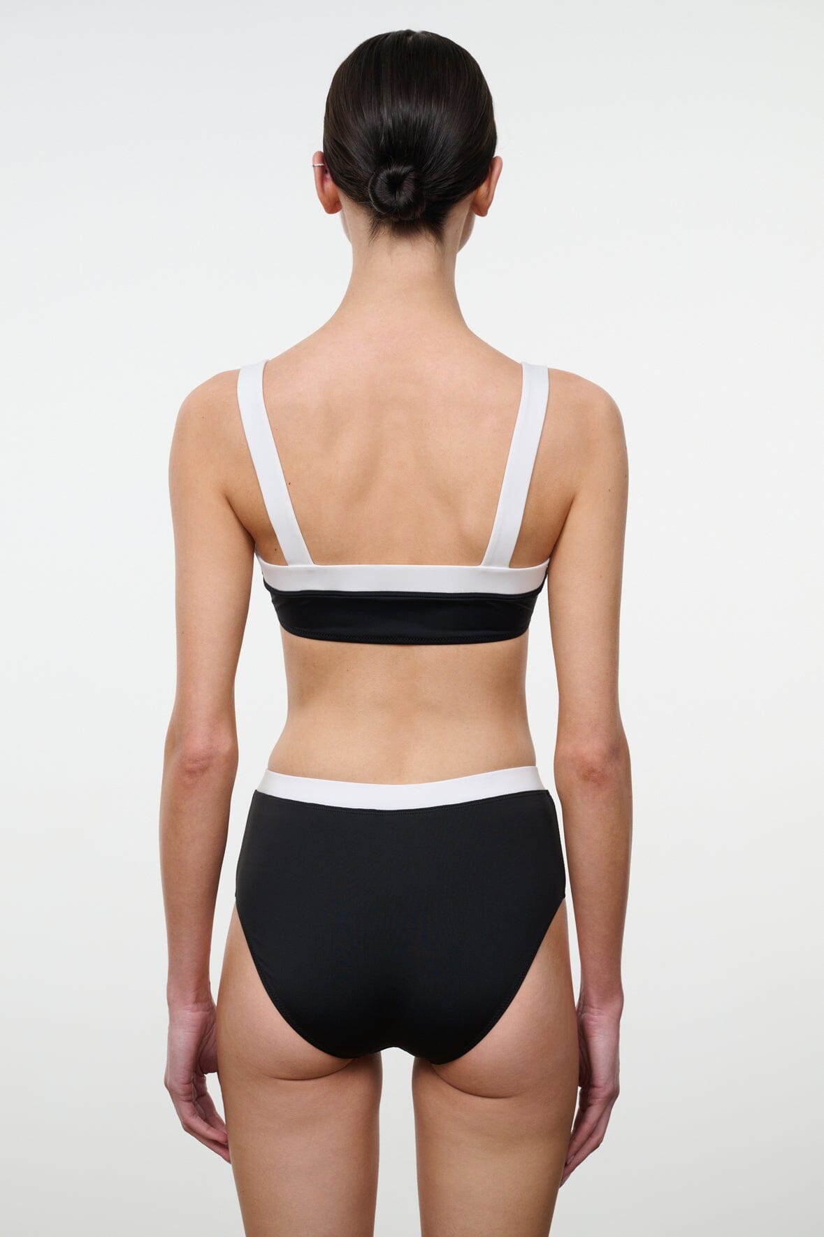 STAUD Swimwear Devon High Rise Bikini Bottom Black White