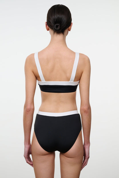 STAUD Swimwear Devon High Rise Bikini Bottom Black White