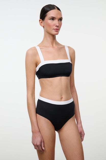 STAUD Swimwear Devon High Rise Bikini Bottom Black White