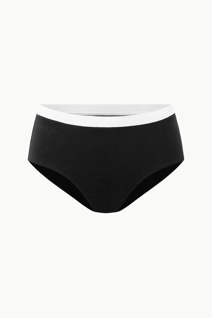 STAUD Swimwear Devon High Rise Bikini Bottom Black White