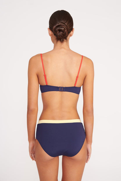 STAUD Swimwear Devon High Rise Bikini Bottom Navy Colorblock