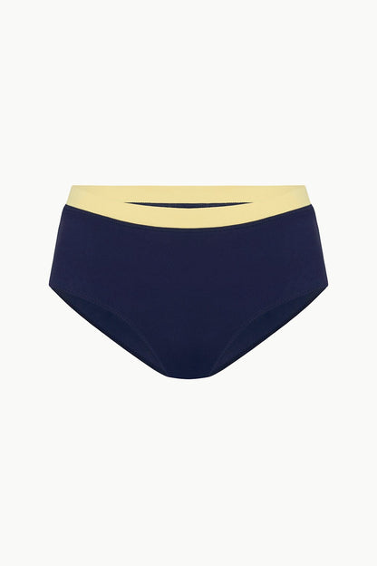 STAUD Swimwear Devon High Rise Bikini Bottom Navy Colorblock