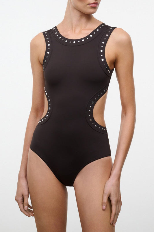 STAUD Swimwear Dolce One Piece Espresso Studs