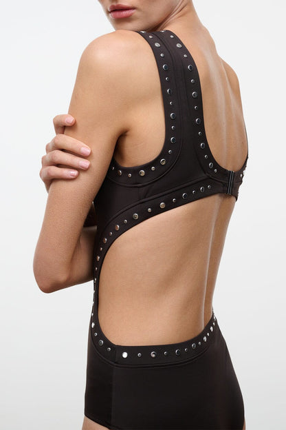 STAUD Swimwear Dolce One Piece Espresso Studs