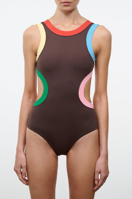 STAUD Swimwear Dolce One Piece Dark Chocolate Multi