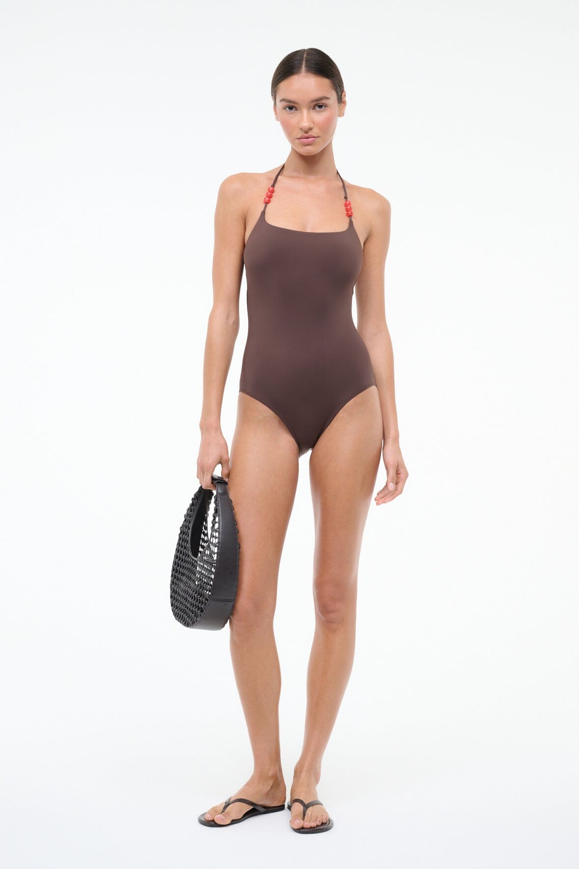 STAUD Swimwear Laird One Piece Dark Chocolate Flame