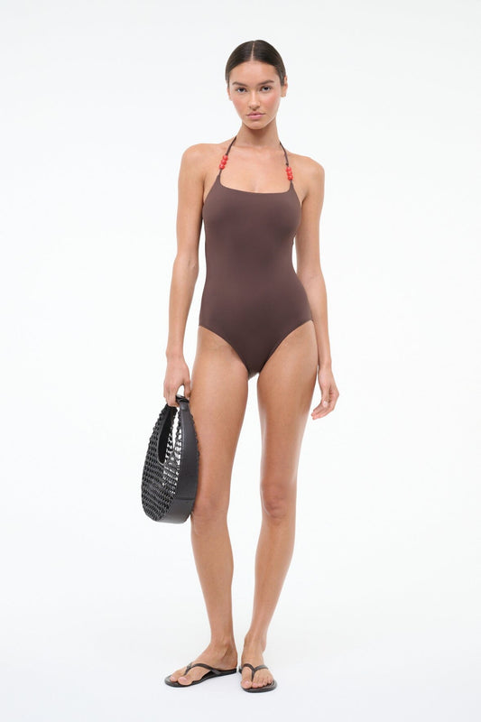 STAUD Swimwear Laird One Piece Dark Chocolate Flame