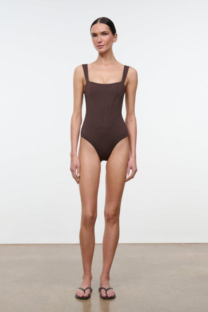 STAUD Swimwear Adelaide One Piece Dark Chocolate