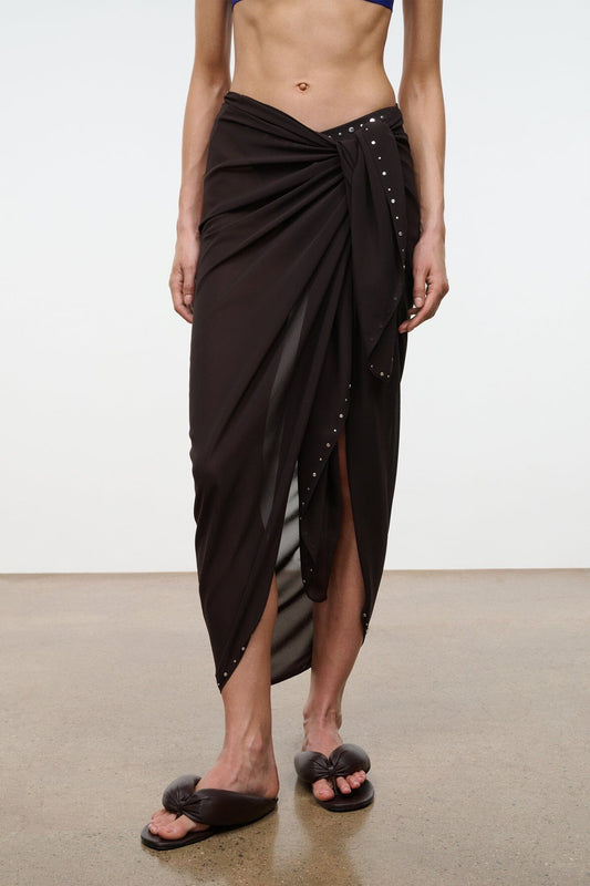 STAUD Swimwear Inlet Sarong Espresso Studs