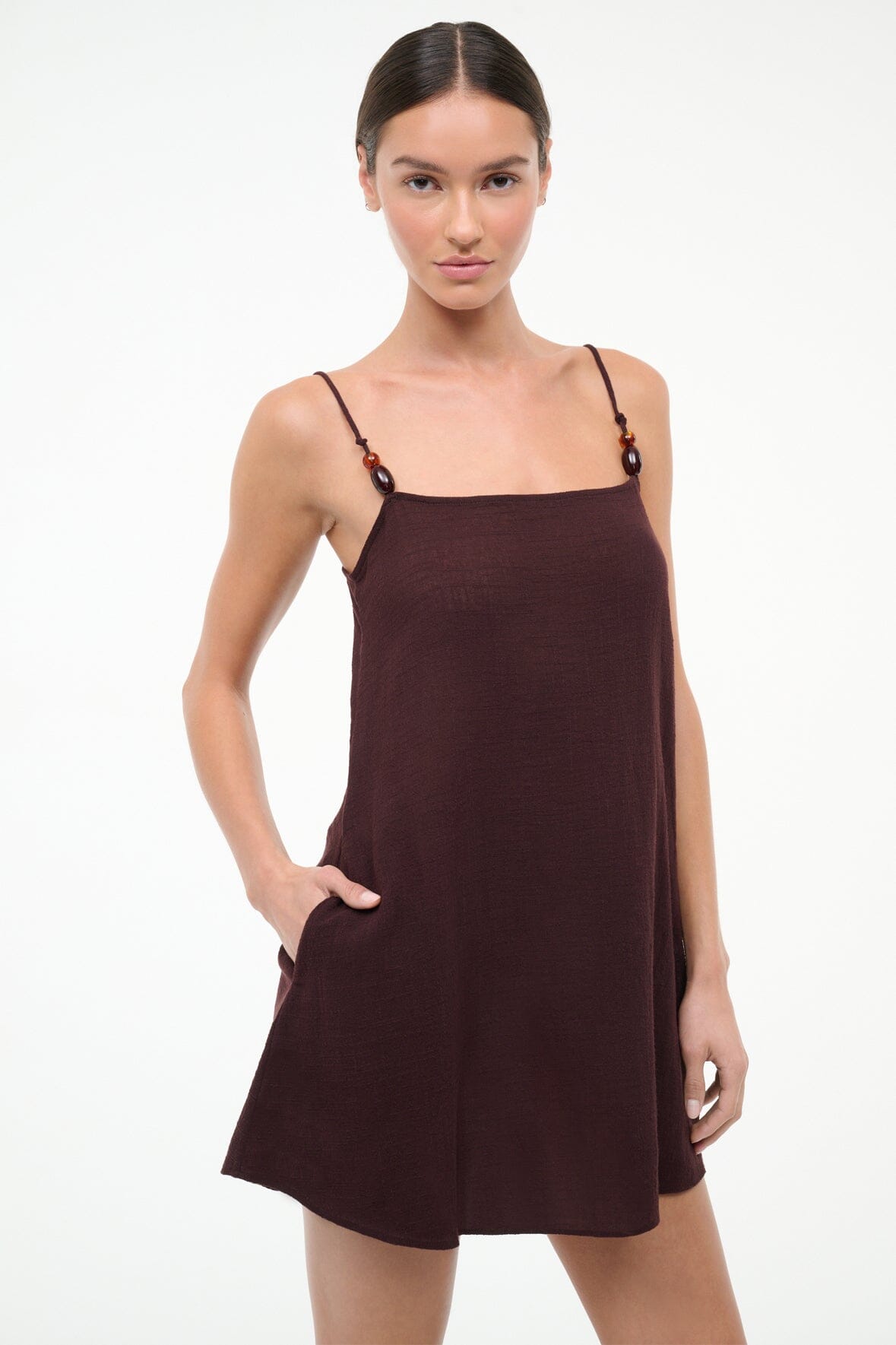 STAUD Swimwear Laura Mini Dress Dark Chocolate