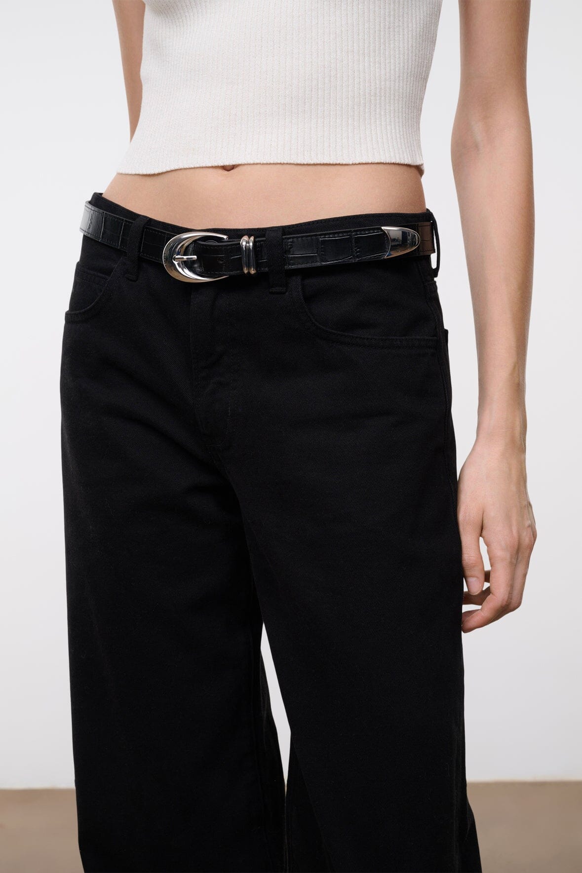 STAUD Accessories Moon Buckle Belt - Black Croco