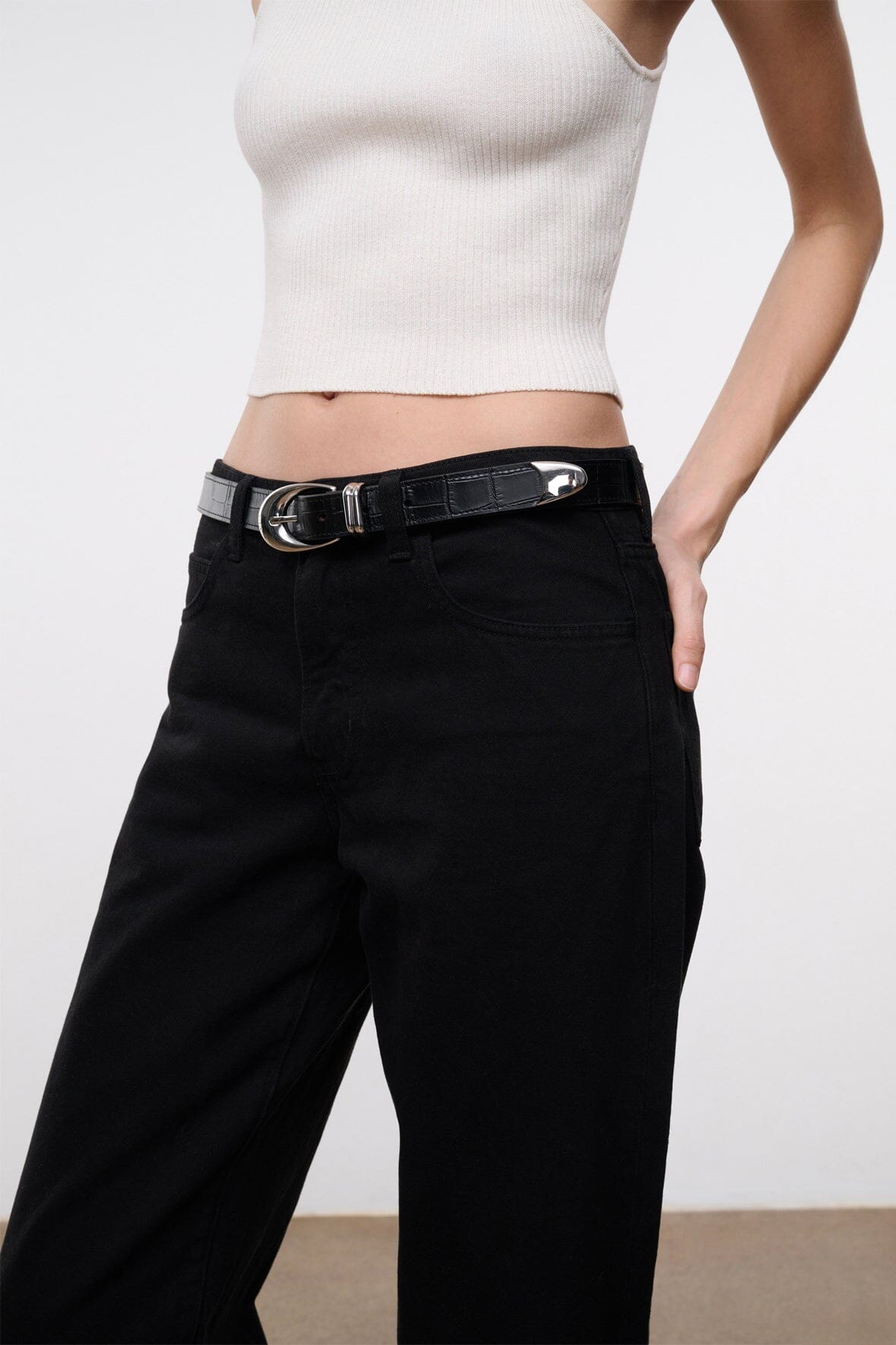 STAUD Accessories Moon Buckle Belt - Black Croco