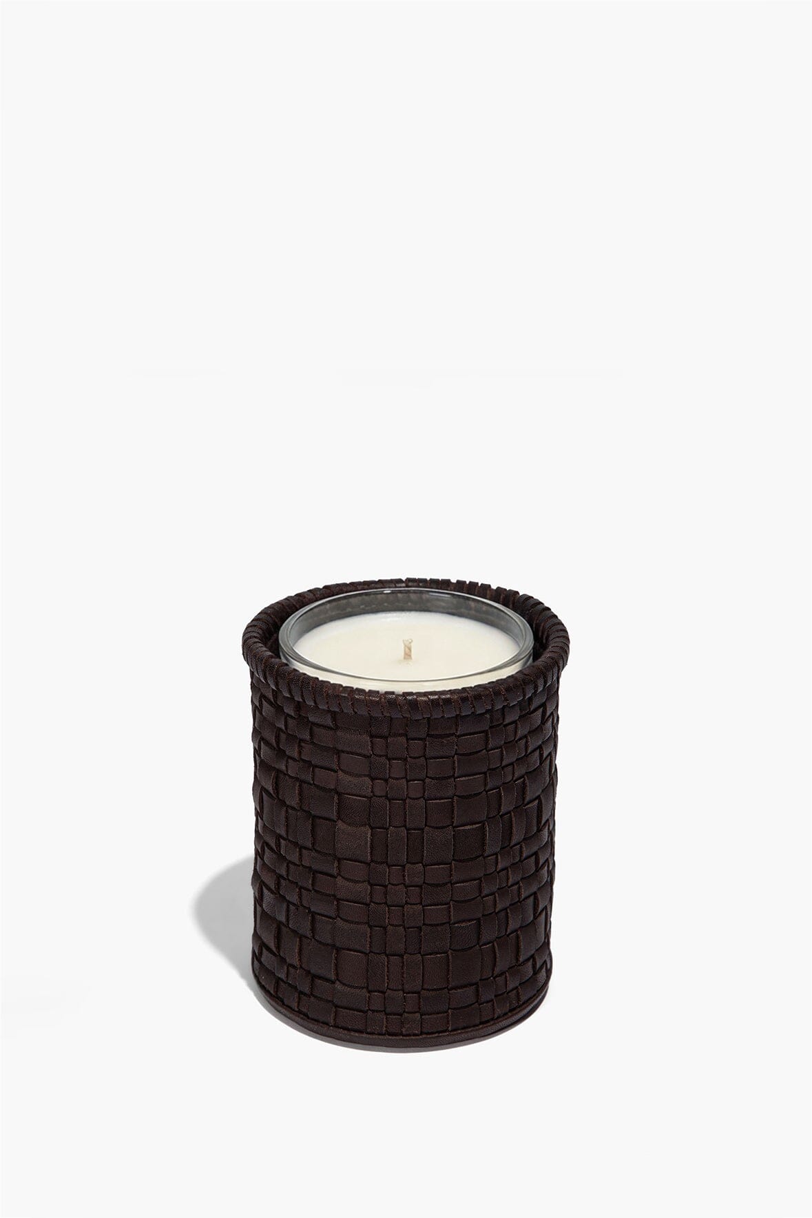 STAUD Home Rowe Woven Leather Candle Holder Espresso